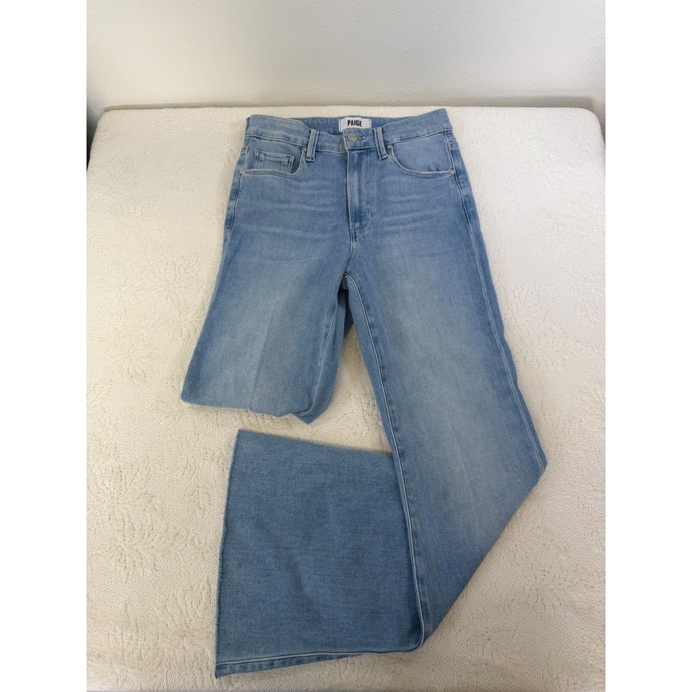 PAIGE Marlow Skimmer High Rise Flare Jeans Light Wash Raw Hem Size 25